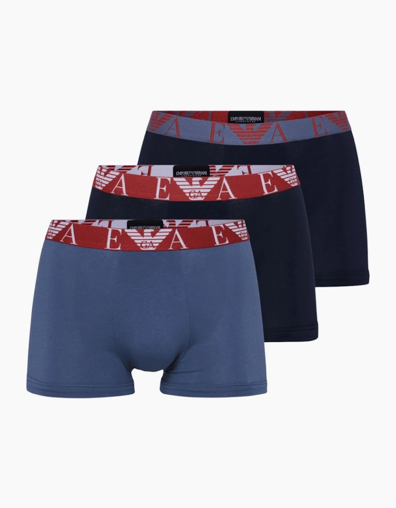 3-Pack Stretch Cotton Blue/Red Boxer Trunks