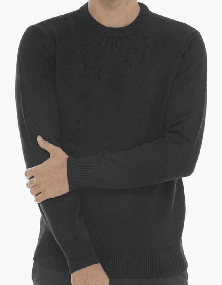 Crew Neck Rubber Logo Black Knitwear Sweater