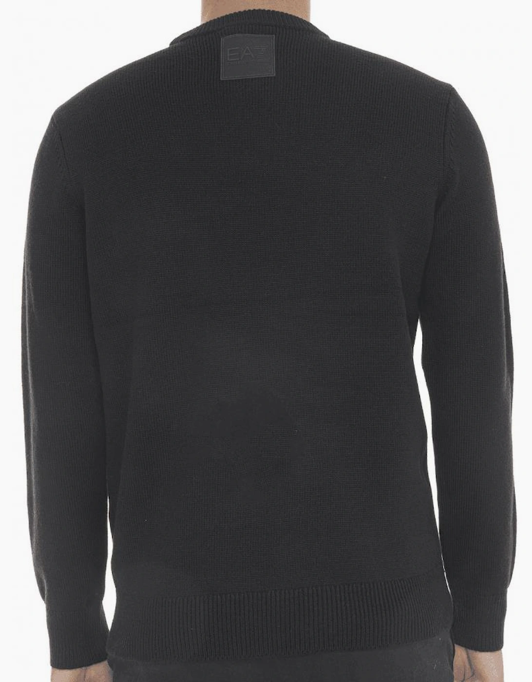 Crew Neck Rubber Logo Black Knitwear Sweater