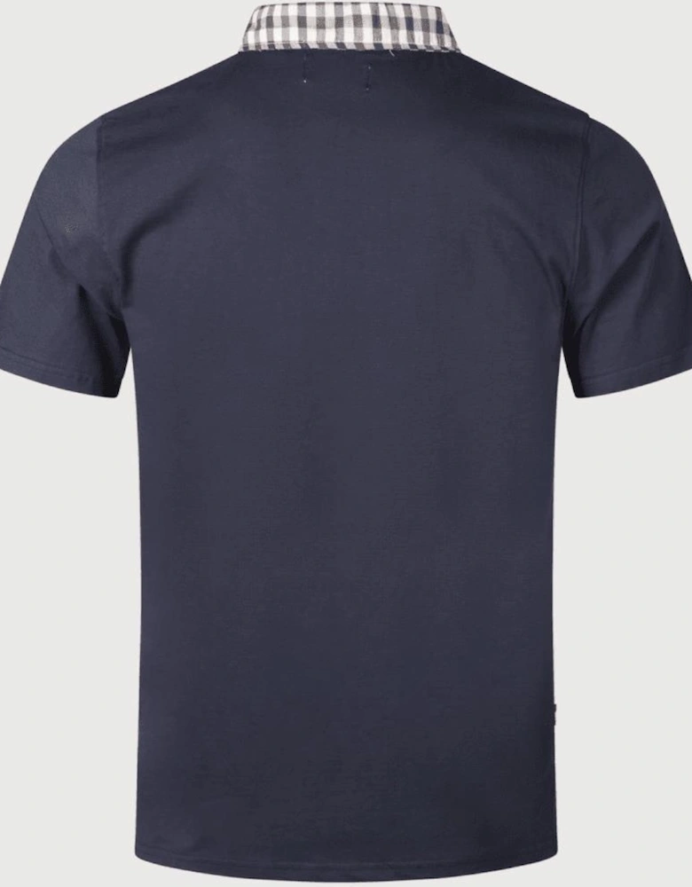 Supima Cotton Check Collar Navy Polo Shirt