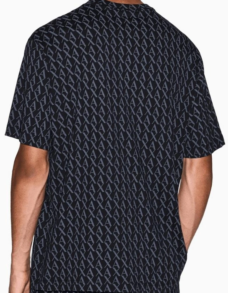 Regular Fit Monogram Logo Black T-Shirt