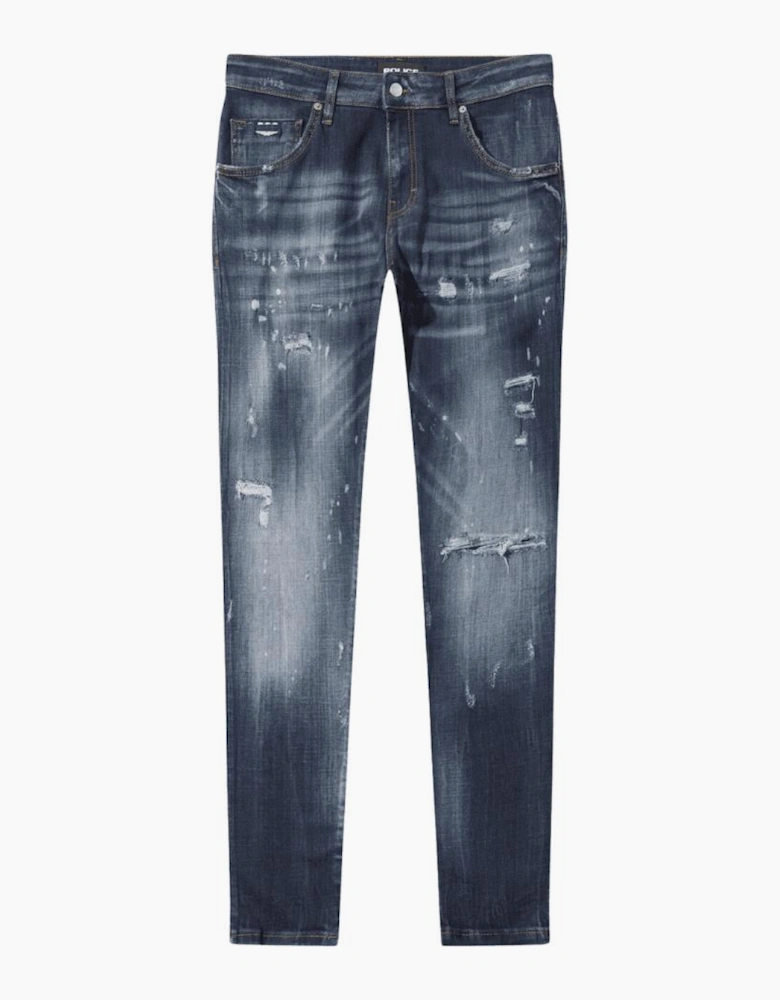 LAT 977 Slim Fit Dark Blue Ripped Wash Jeans