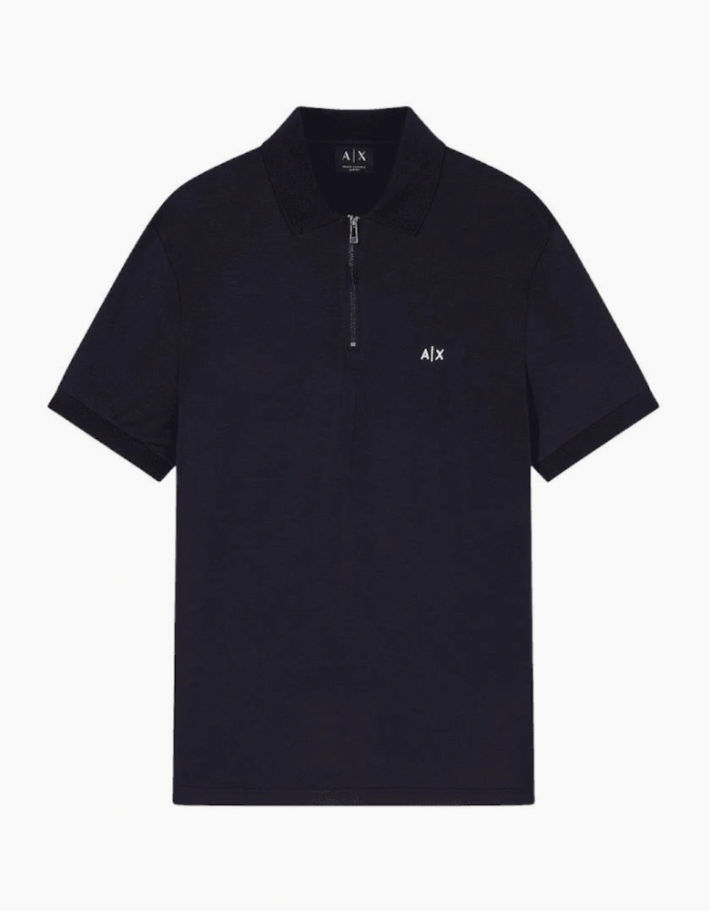 Slim Fit Stretch Technical Navy Zip Polo Shirt