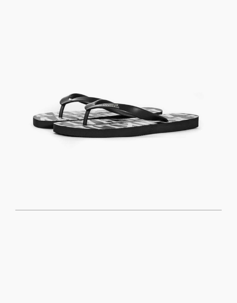 UA987 Unisex Rubber All Over Logo Black Thong Sandals