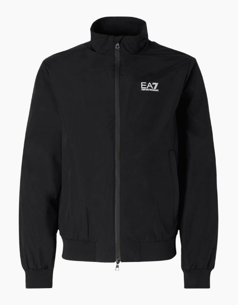 Funnel Neck Zip Up Black Jacket