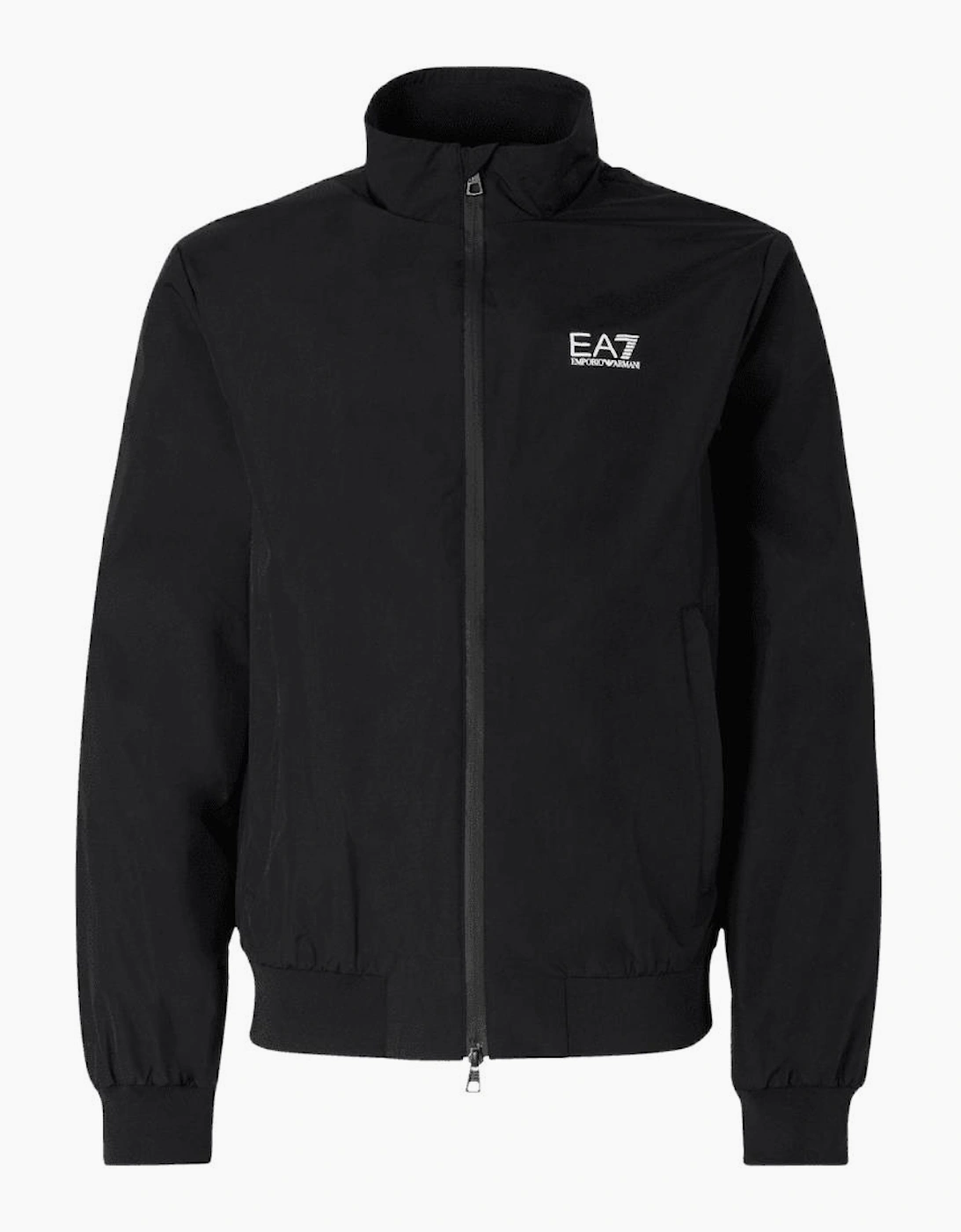 Funnel Neck Zip Up Black Jacket