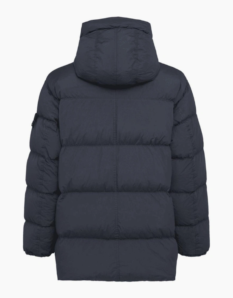 Crinkle Reps Mid Length Navy Puffer Jacket
