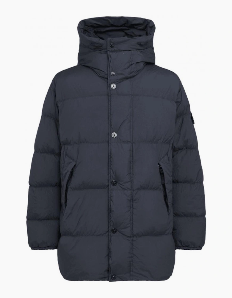 Crinkle Reps Mid Length Navy Puffer Jacket