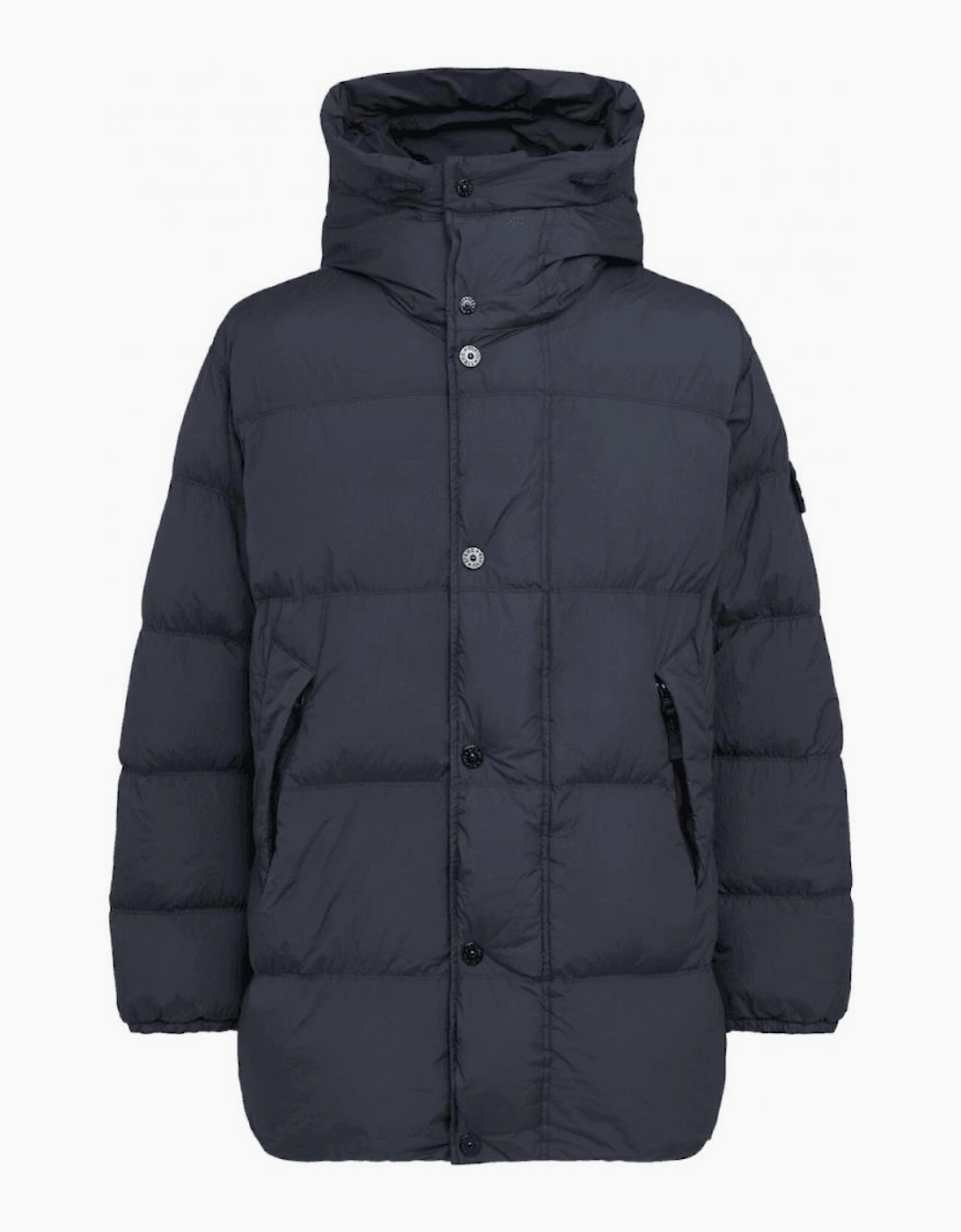 Crinkle Reps Mid Length Navy Puffer Jacket