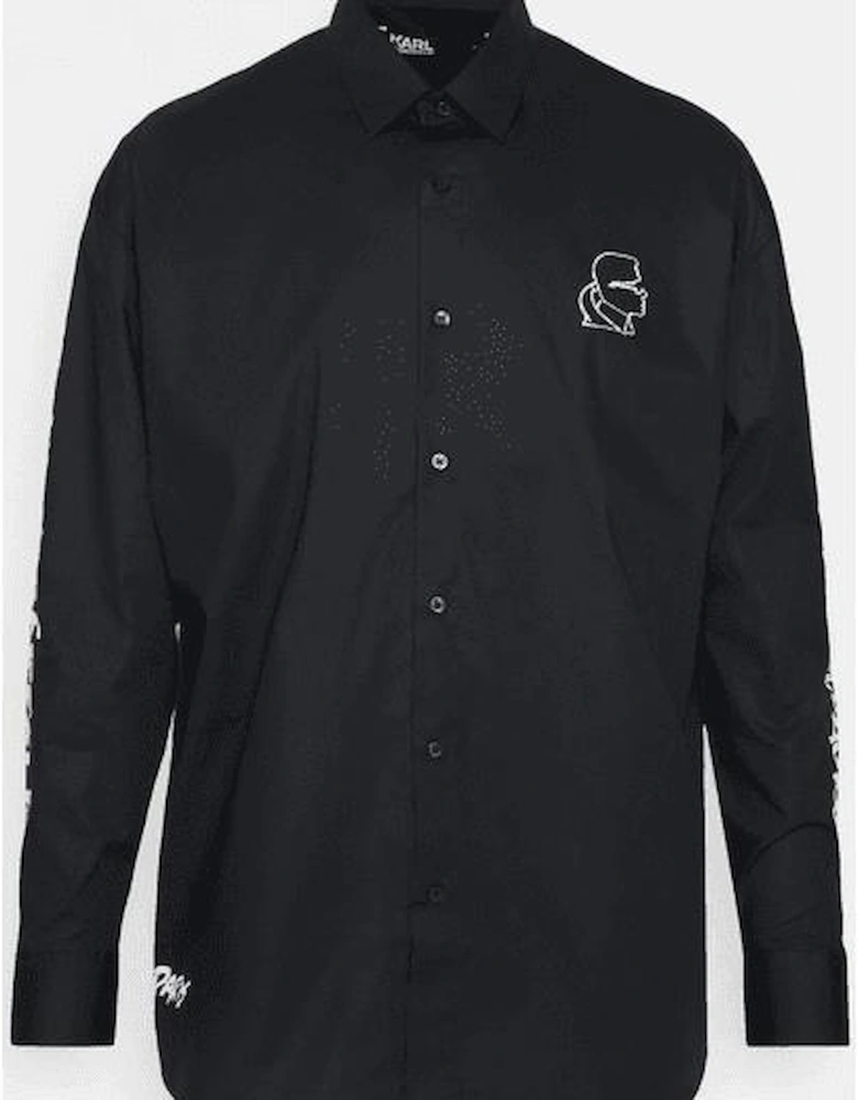 Cotton Karl Logo Black Button Shirt