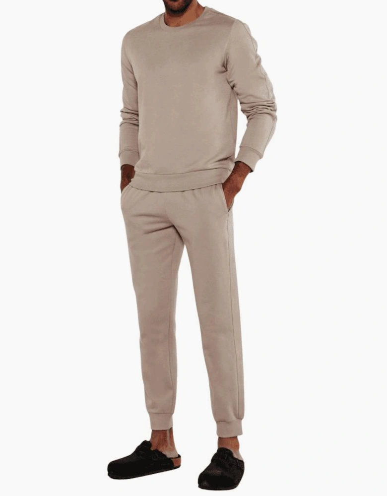 Crew Neck Tape Logo Beige Tracksuit