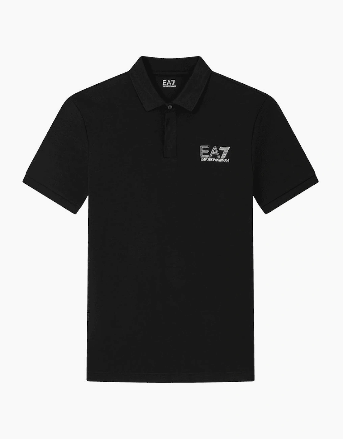 Concealed Button Up Rear Logo Black Polo Shirt