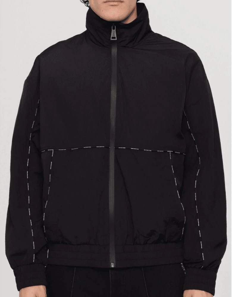 Piping Logo Black Windbreaker Jacket