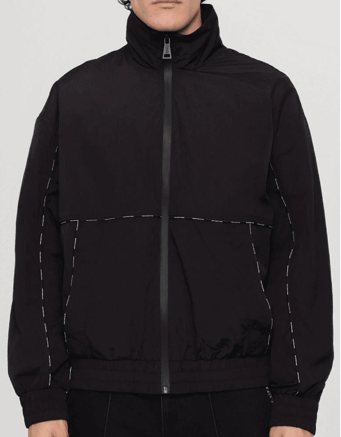 Piping Logo Black Windbreaker Jacket