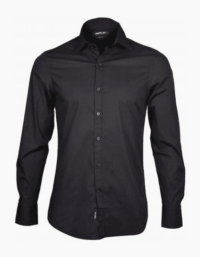 Cotton Slim Fit White Black Shirt