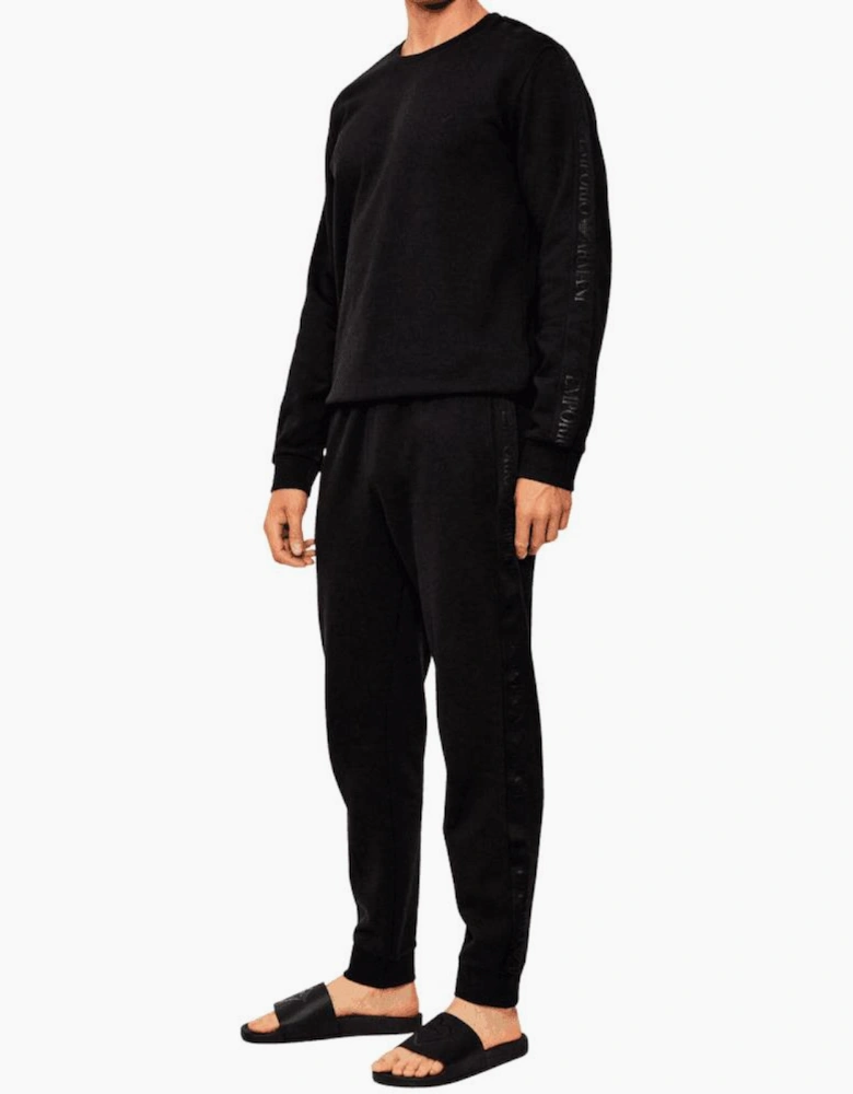 Crew Neck Tape Logo Black Tracksuit