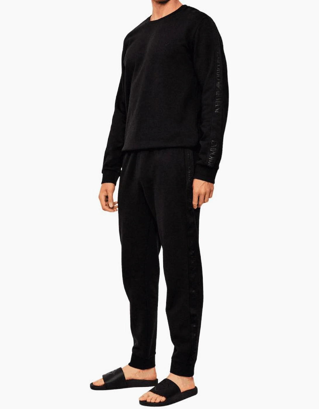 Crew Neck Tape Logo Black Tracksuit