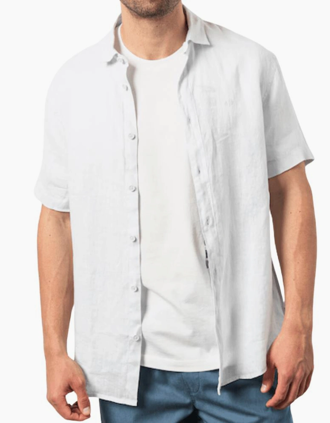 Linen Short Sleeve Light Blue Shirt