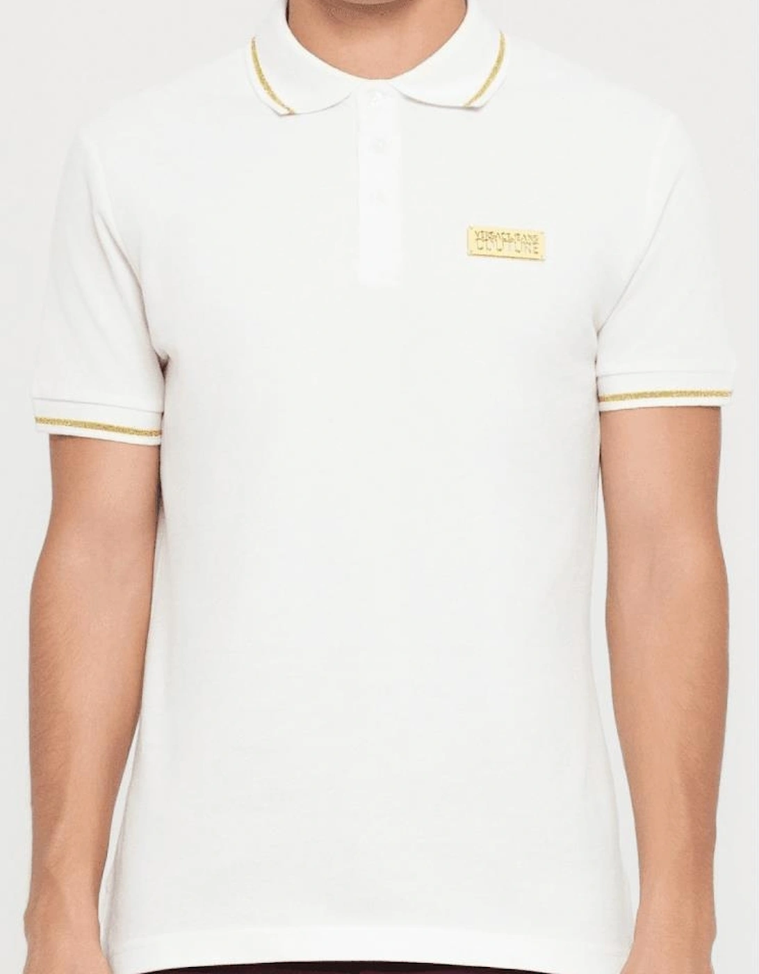 Cotton Metal Logo White/Gold Tipped Polo Shirt
