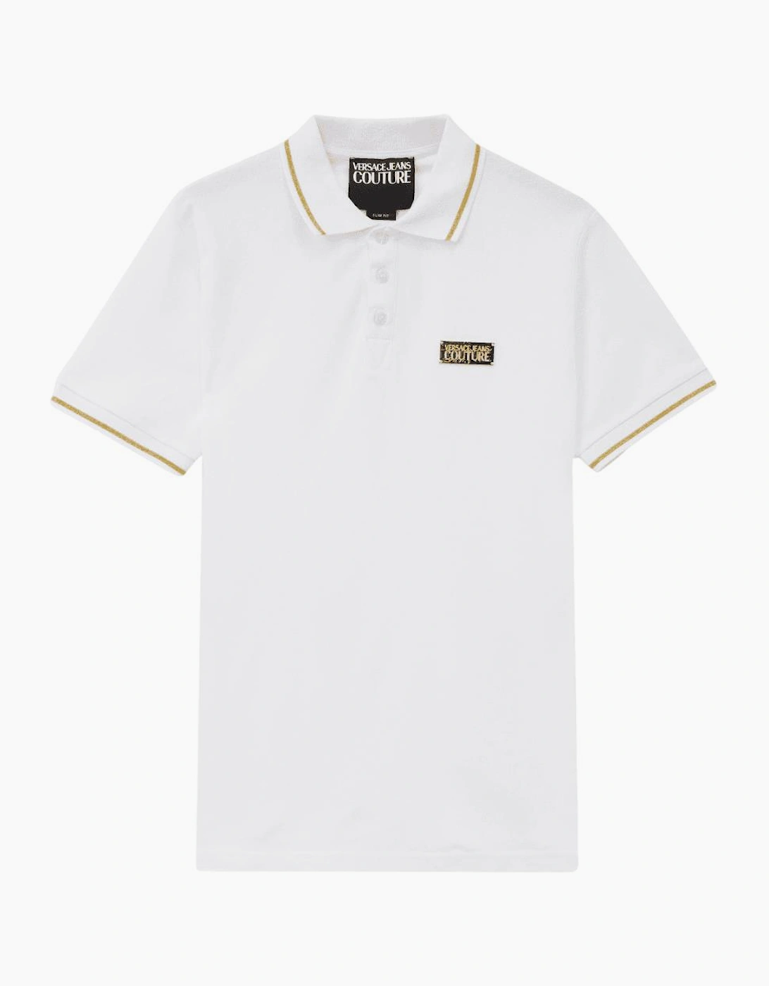 Versace Versace Men's Cotton Metal Logo White/Gold Tipped Polo Shirt