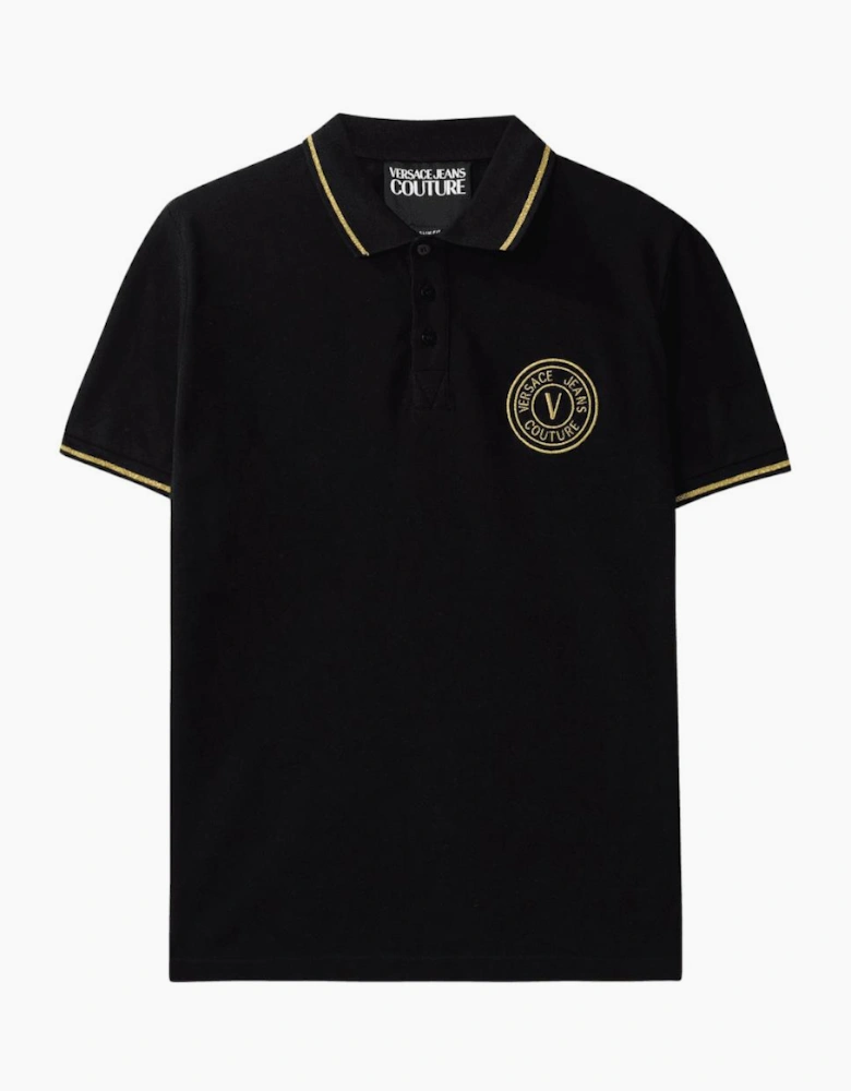 Cotton Embroidered V-Emblem Logo Black/Gold Polo Shirt