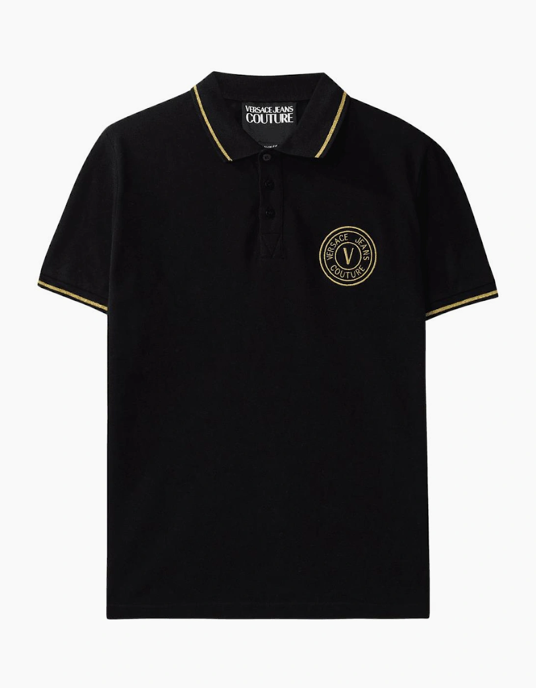 Cotton Embroidered V-Emblem Logo Black/Gold Polo Shirt