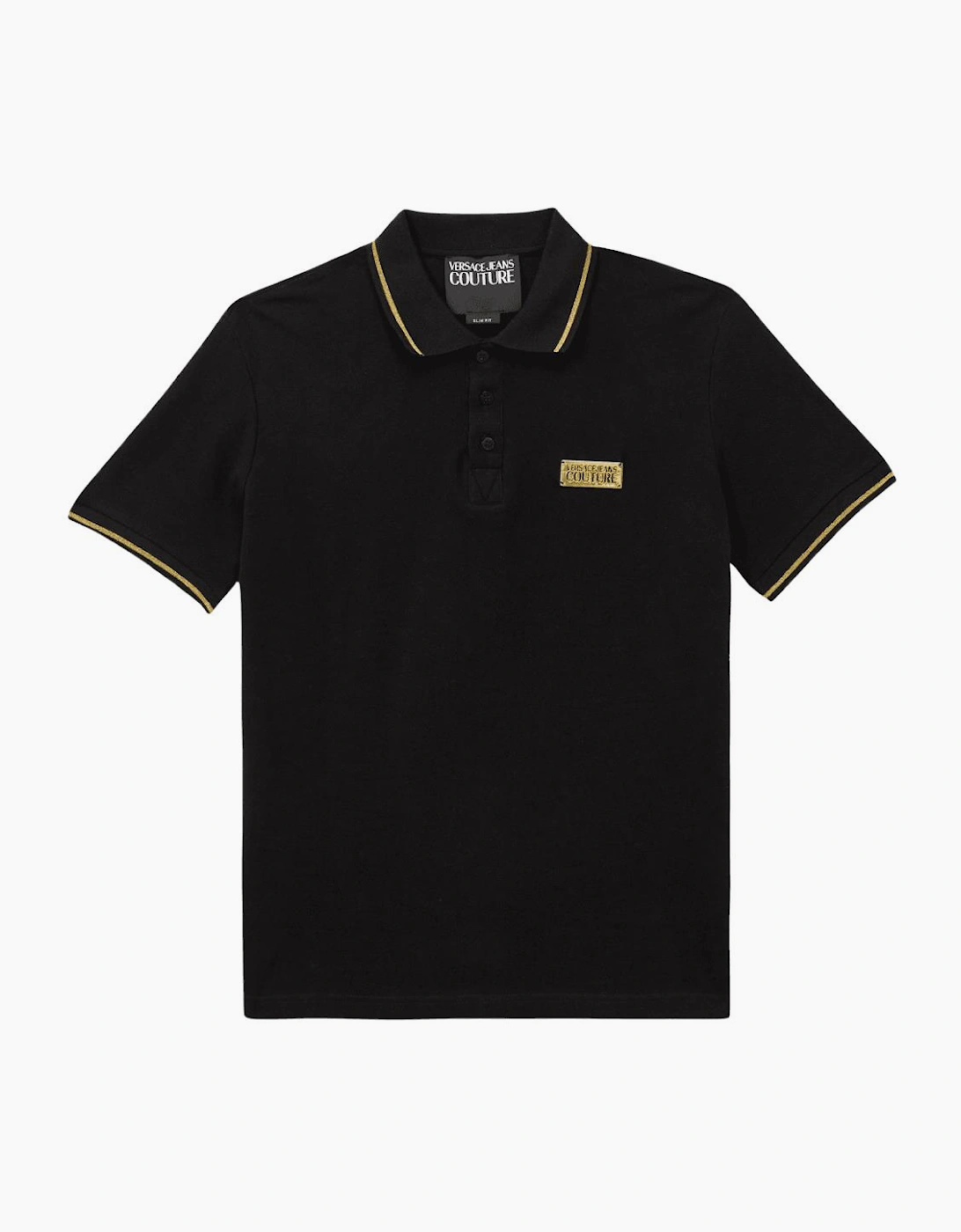 Cotton Metal Logo Black/Gold Tipped Polo Shirt