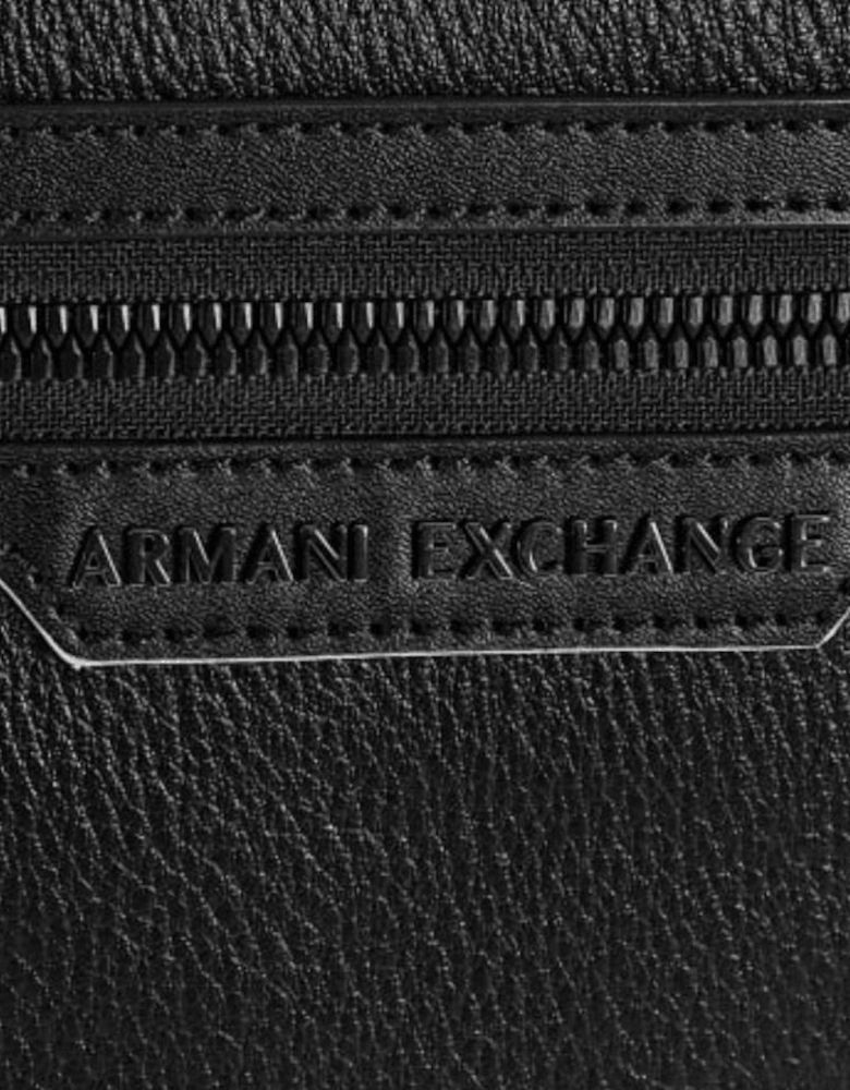 Grain Leather Metal Logo Black Pouch Bag