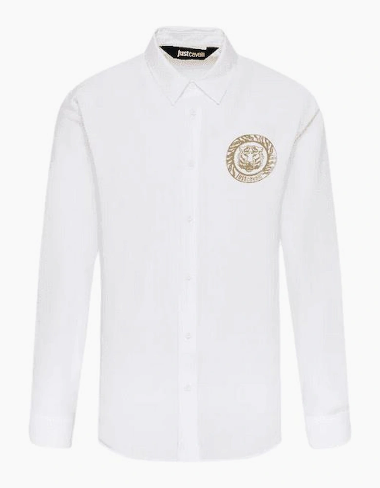 Tiger Print Woven White Button Up Shirt