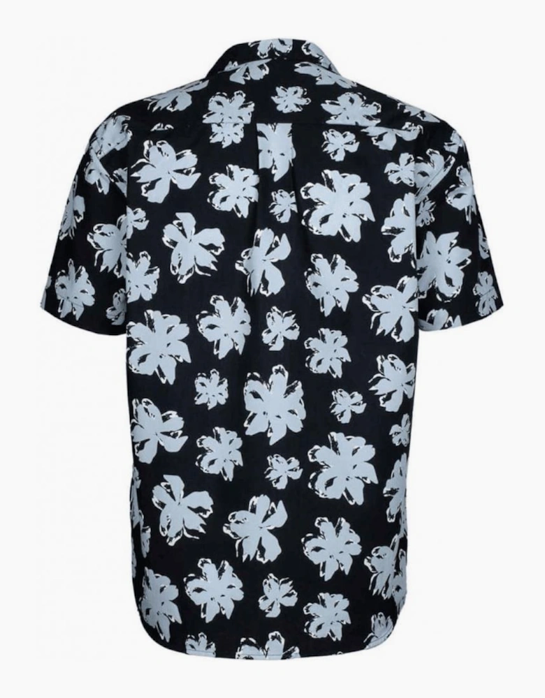 Floral All Over Cuban Collar Black Shirt