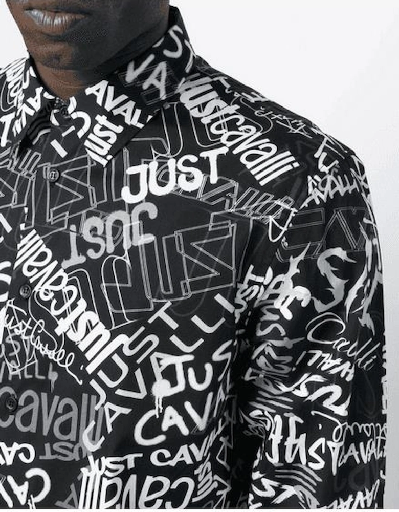 Lettering Allover Logo Black/White Button Up Shirt