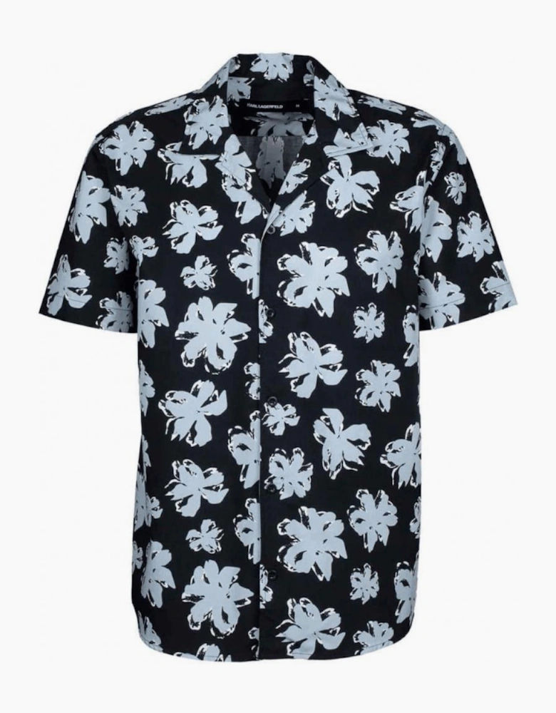 Floral All Over Cuban Collar Black Shirt
