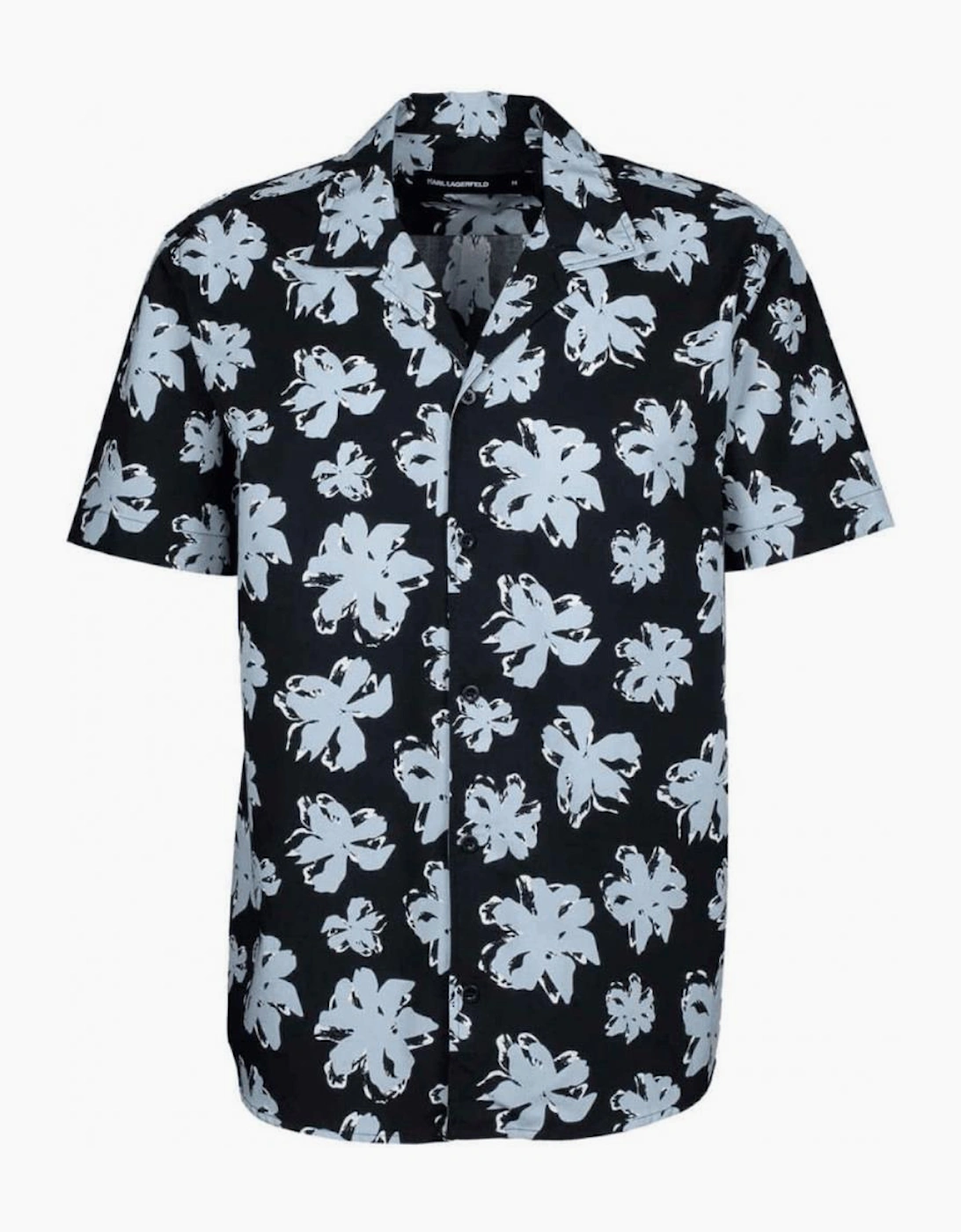 Floral All Over Cuban Collar Black Shirt