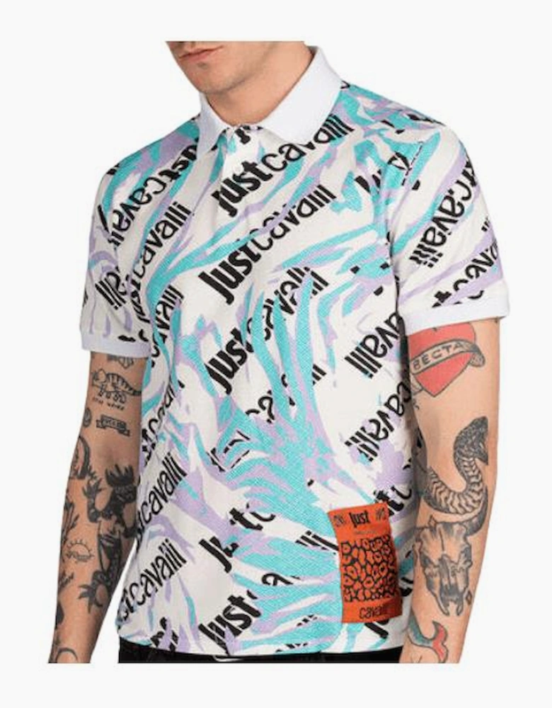 Camologo Cotton Allover Design White Polo Shirt