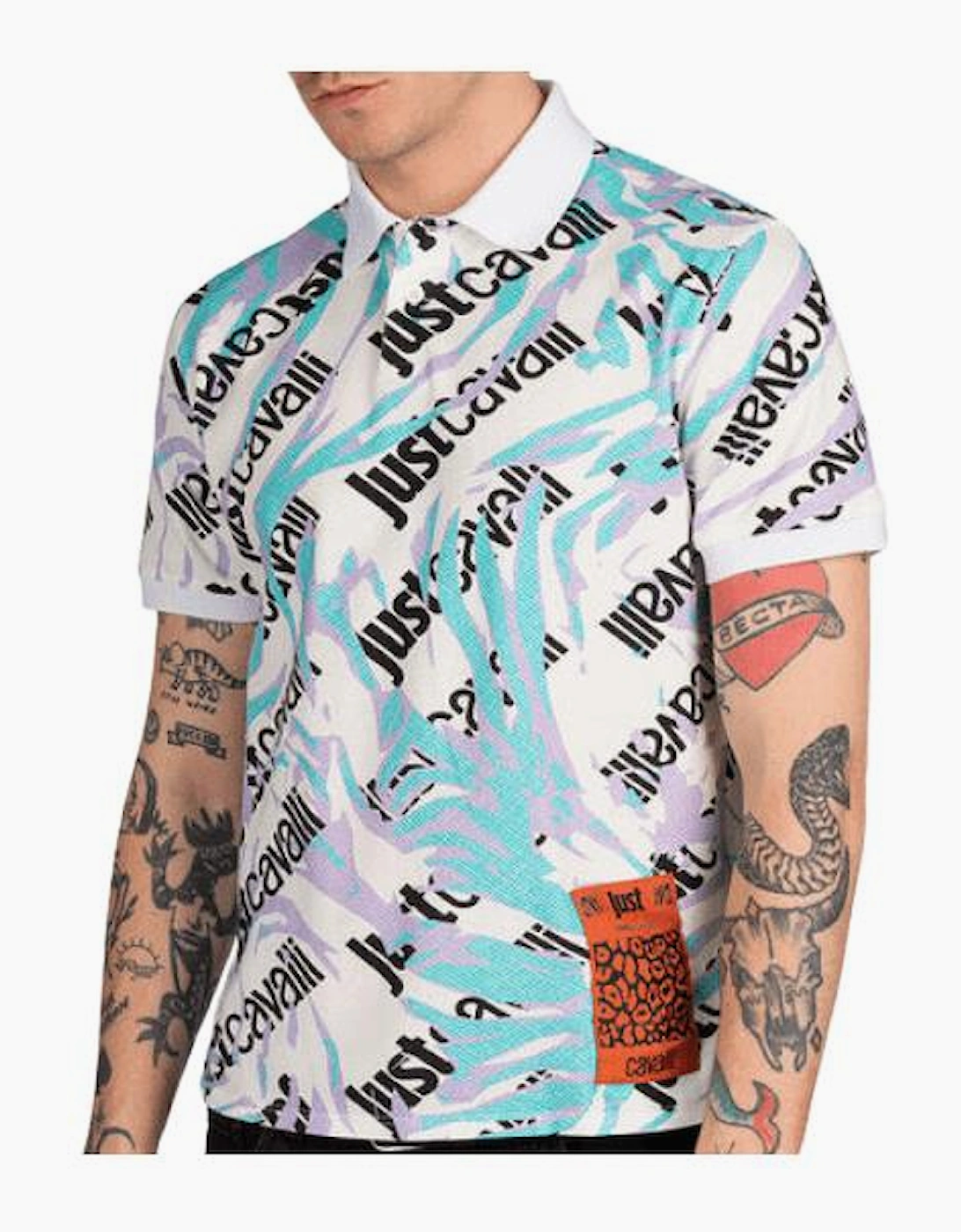 Camologo Cotton Allover Design White Polo Shirt