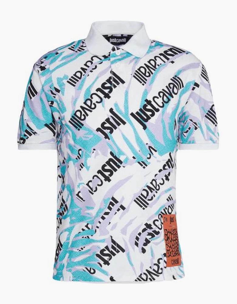Camologo Cotton Allover Design White Polo Shirt