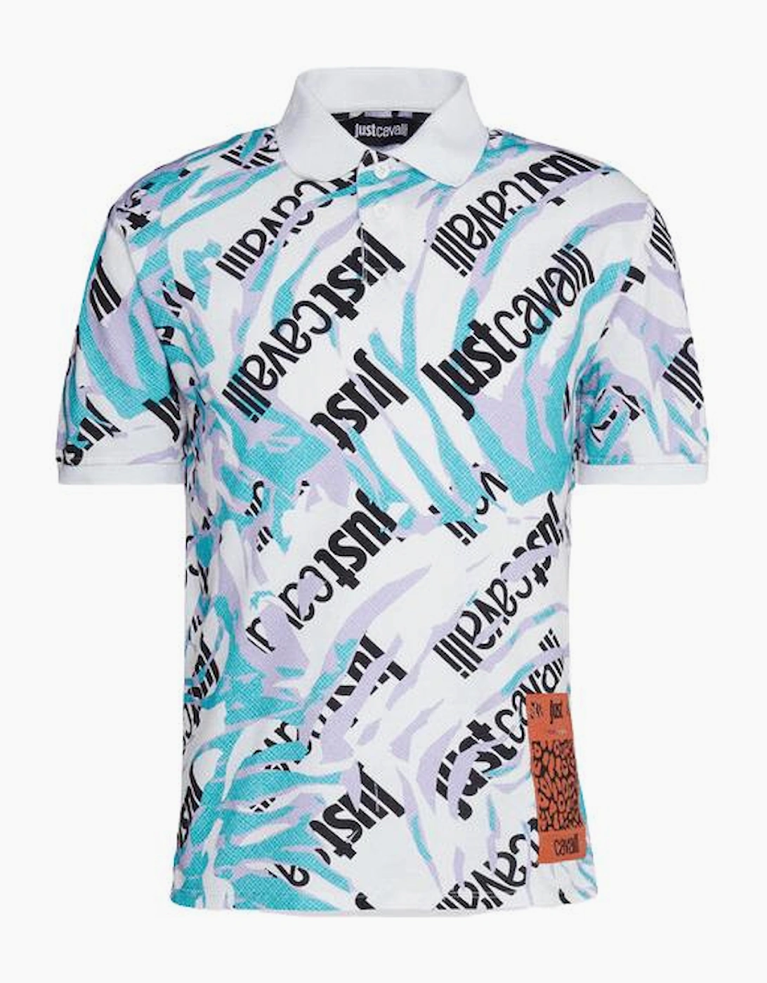 Camologo Cotton Allover Design White Polo Shirt