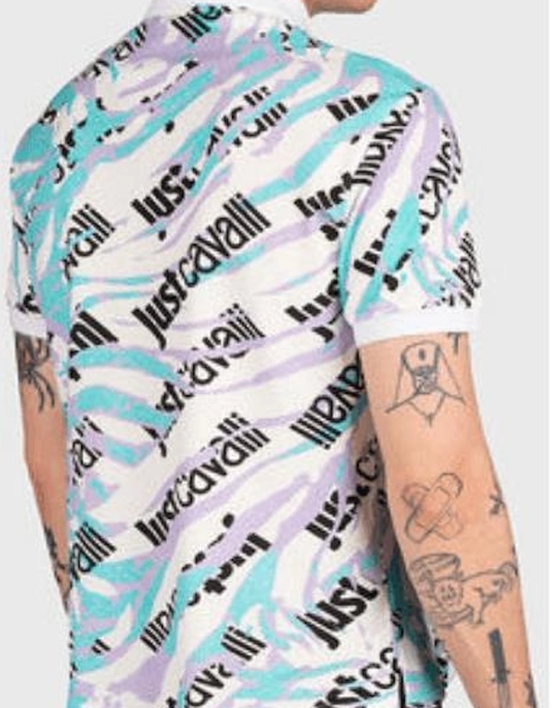 Camologo Cotton Allover Design White Polo Shirt