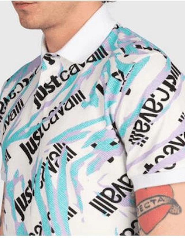 Camologo Cotton Allover Design White Polo Shirt