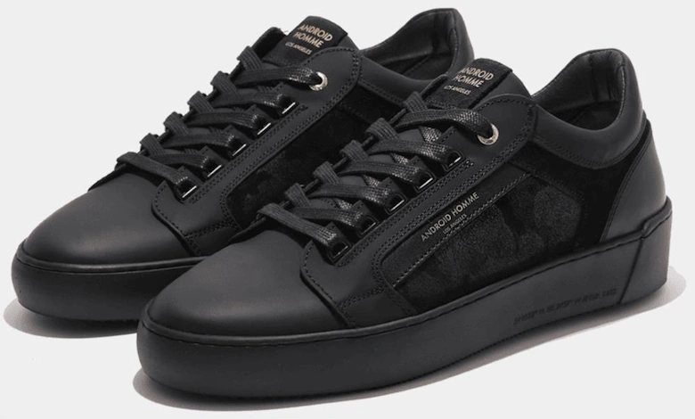 Venice Gomma Camo Black Leather Trainer