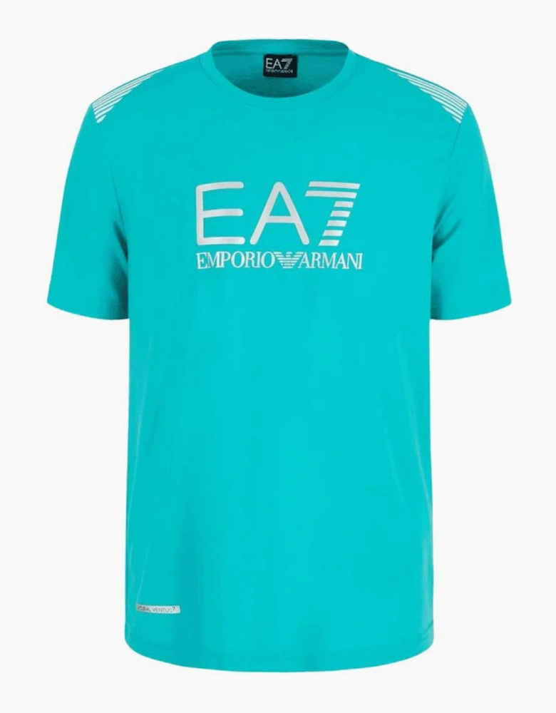 Cotton Silver Logo Turqoise Blue T-Shirt