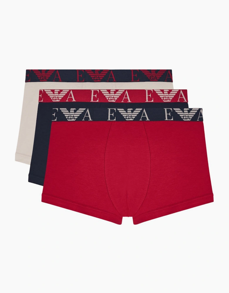 3-Pack Navy/Beige/Red Boxer Trunks