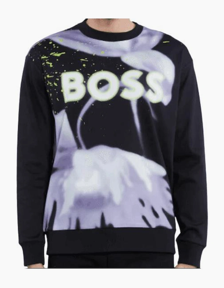 Salbo Lotus Print Black Sweatshirt