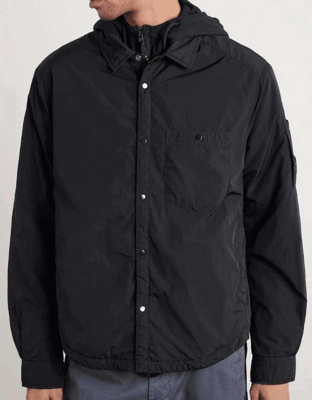 Chrome-R Lens Logo Padded Black Nylon Overshirt