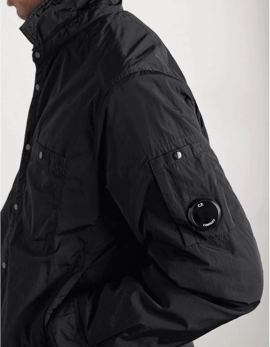 Chrome-R Lens Logo Padded Black Nylon Overshirt