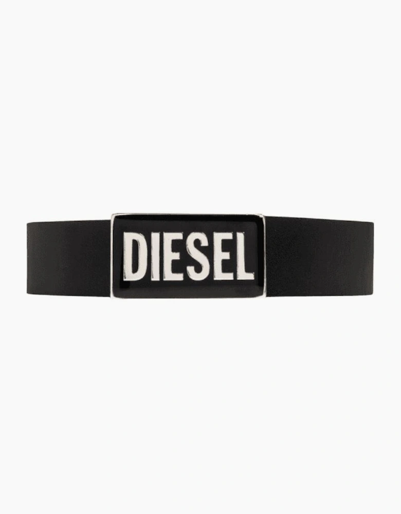 B-GLOSSY Plaque Leather Black Belt