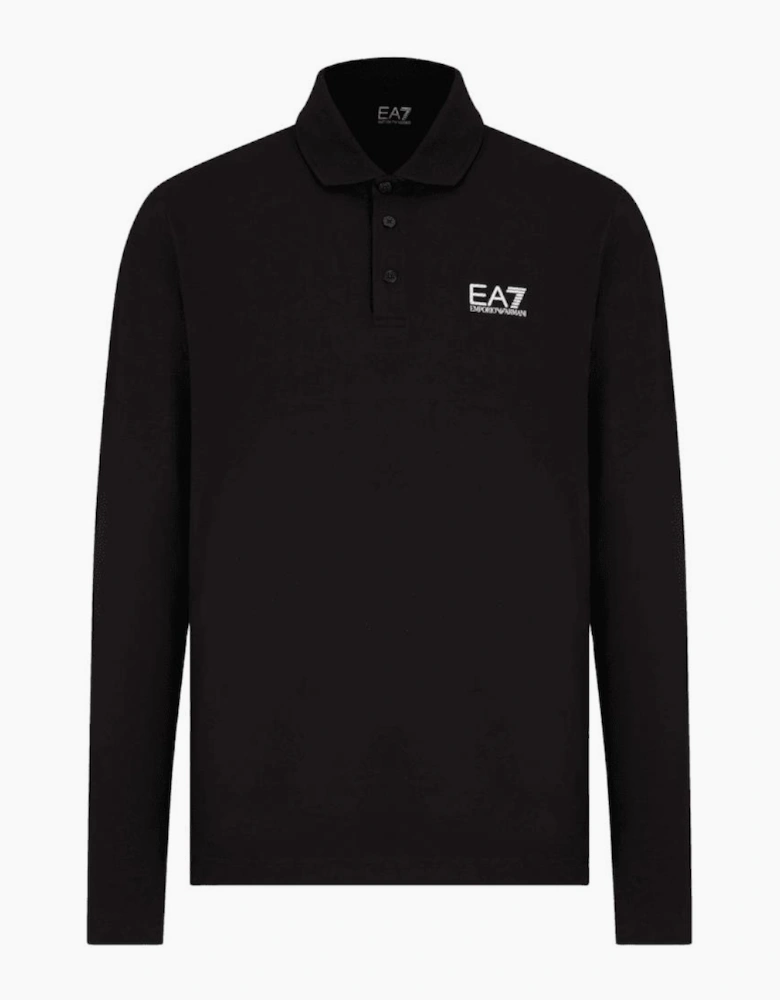 Long Sleeve Pique Cotton Black Polo Shirt