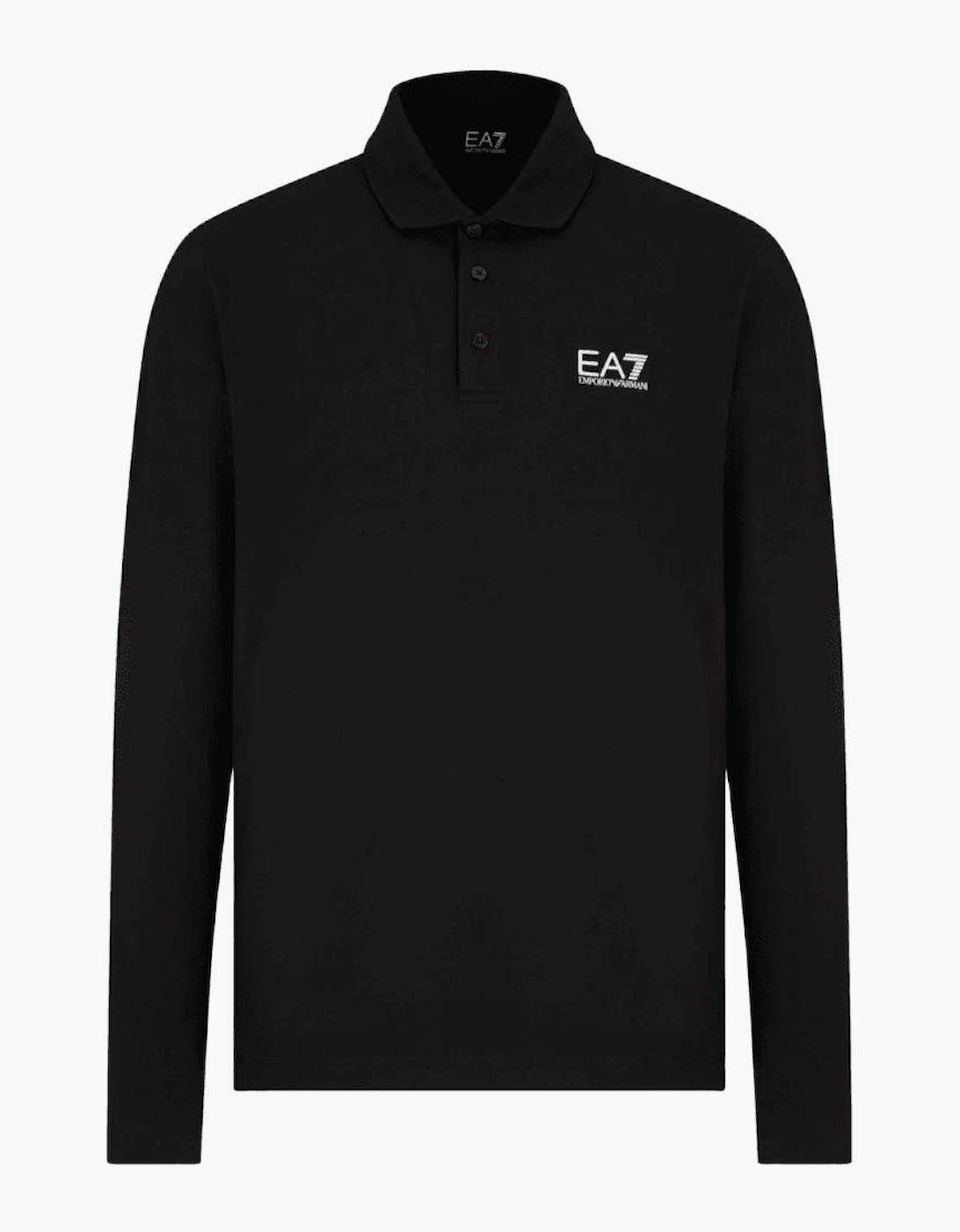EA7 Men's Long Sleeve Pique Cotton Black Polo Shirt - Size, 42