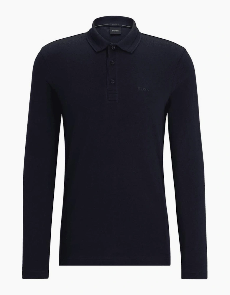 Plisy Embroidered Logo Regular Fit Long Sleeve Navy Polo Shirt