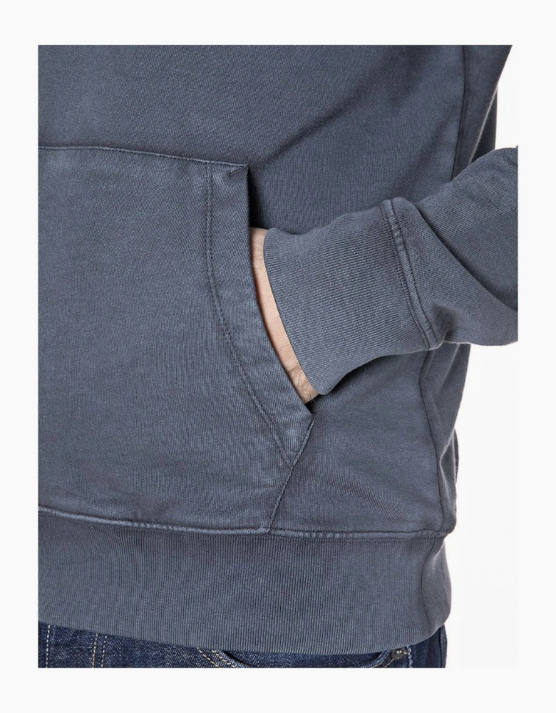 Garment Dyed Organic Cotton Fleece Blue Pullover Sweatshirt